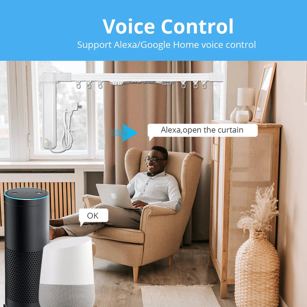 Transform Your Home with the Zemismart WiFi Curtain Motor - Smart Life Compatible Electric Curtain Track with Voice Control and RF Remote