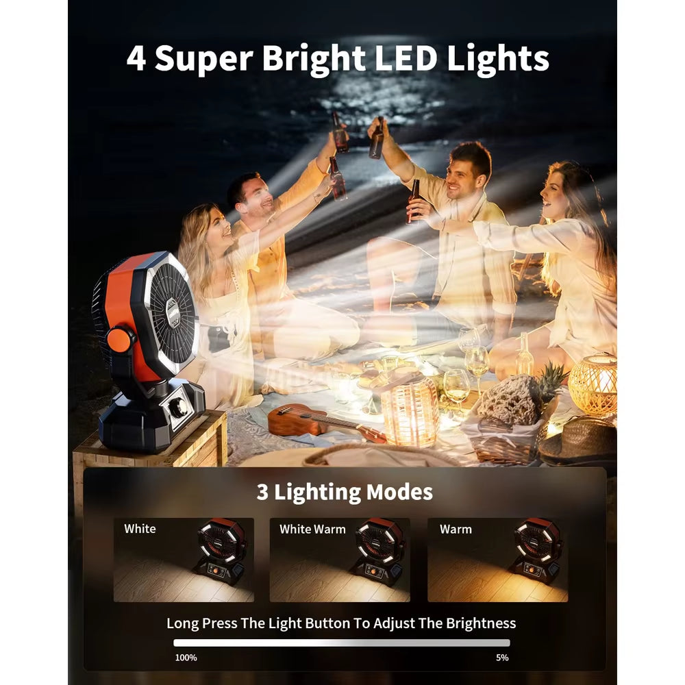 Wentylator kempingowy LED z akumulatorem 20000 mAh, 8 prędkości